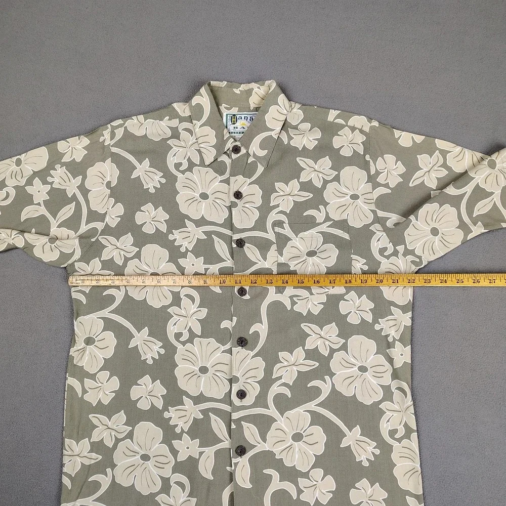 VINTAGE Hana Bay Hawaiian Shirt Medium Relaxed Sage Green Floral Print Cruise EC